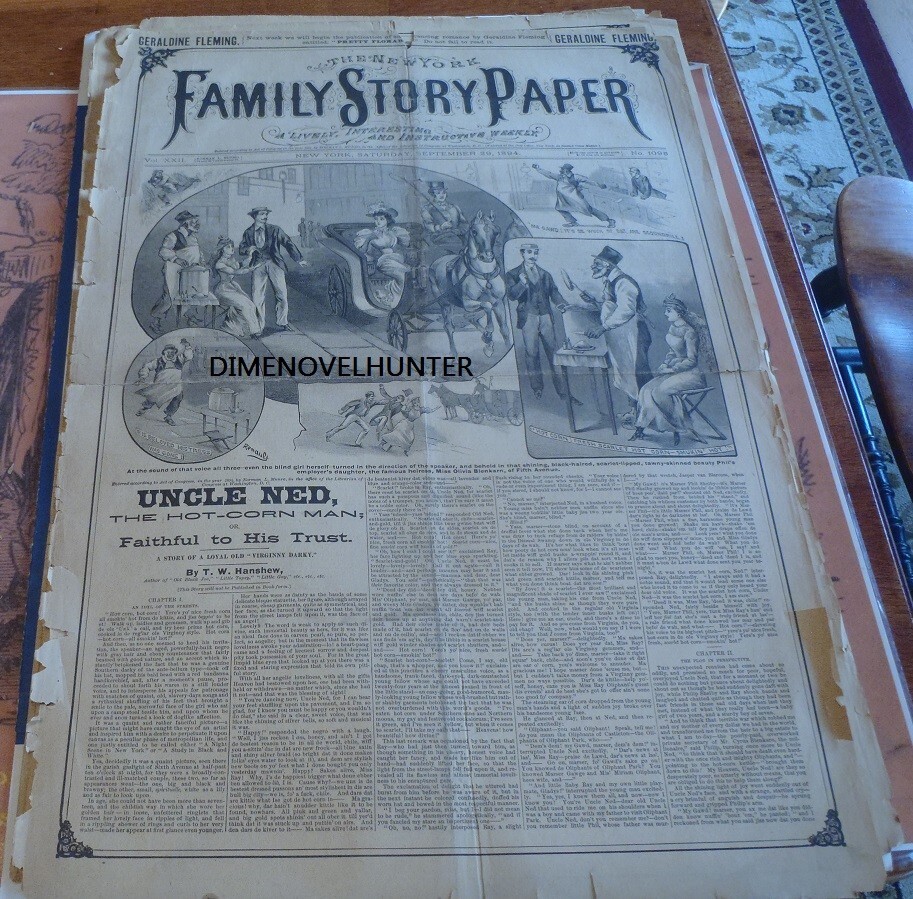 UNCLE NED HOT CORN MAN NEW YORK FAMILY STORY PAPER #1095 09-29-1894 STORY PAPER