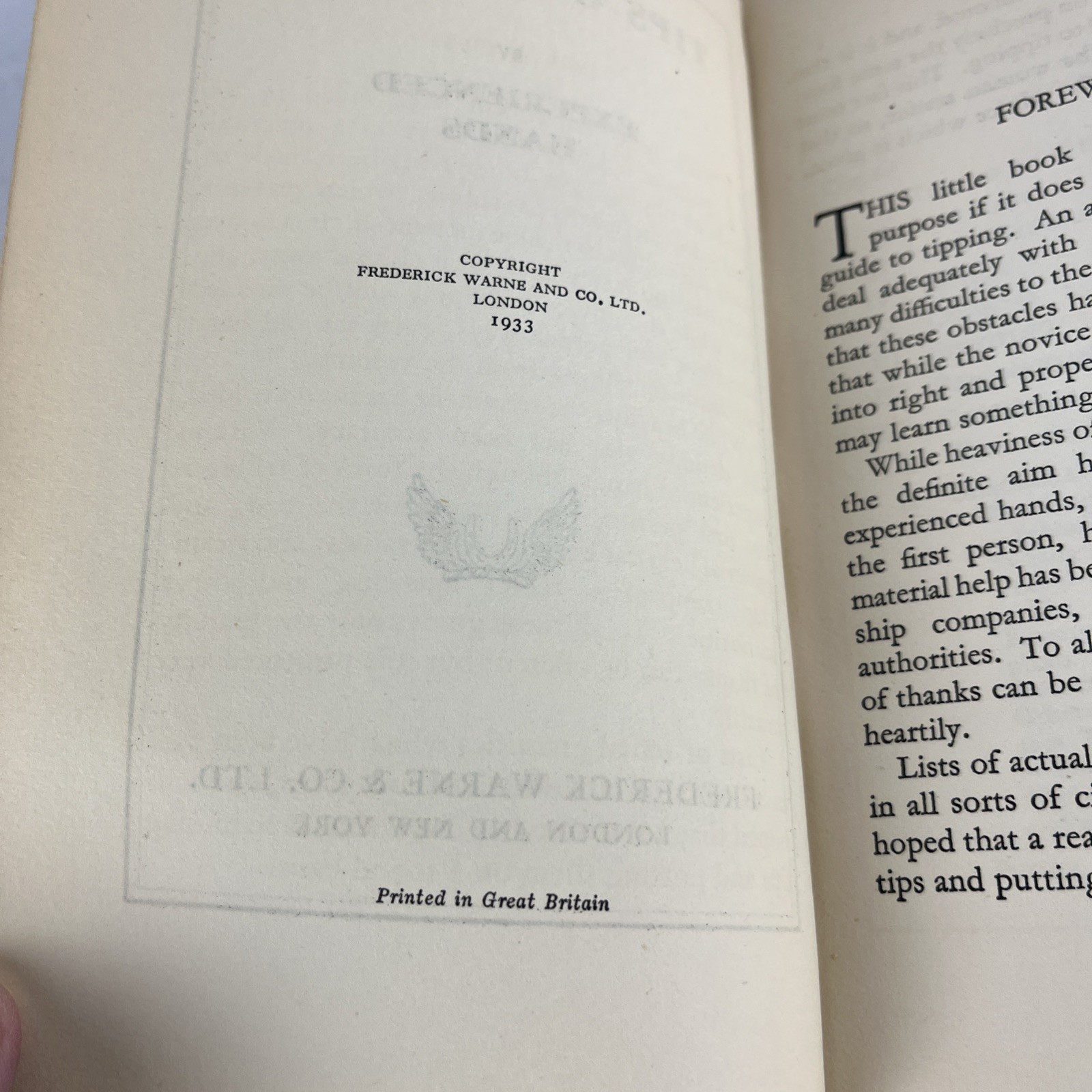 Tips on Tipping by Experienced Hands – Frederick Warne – HC – 1933