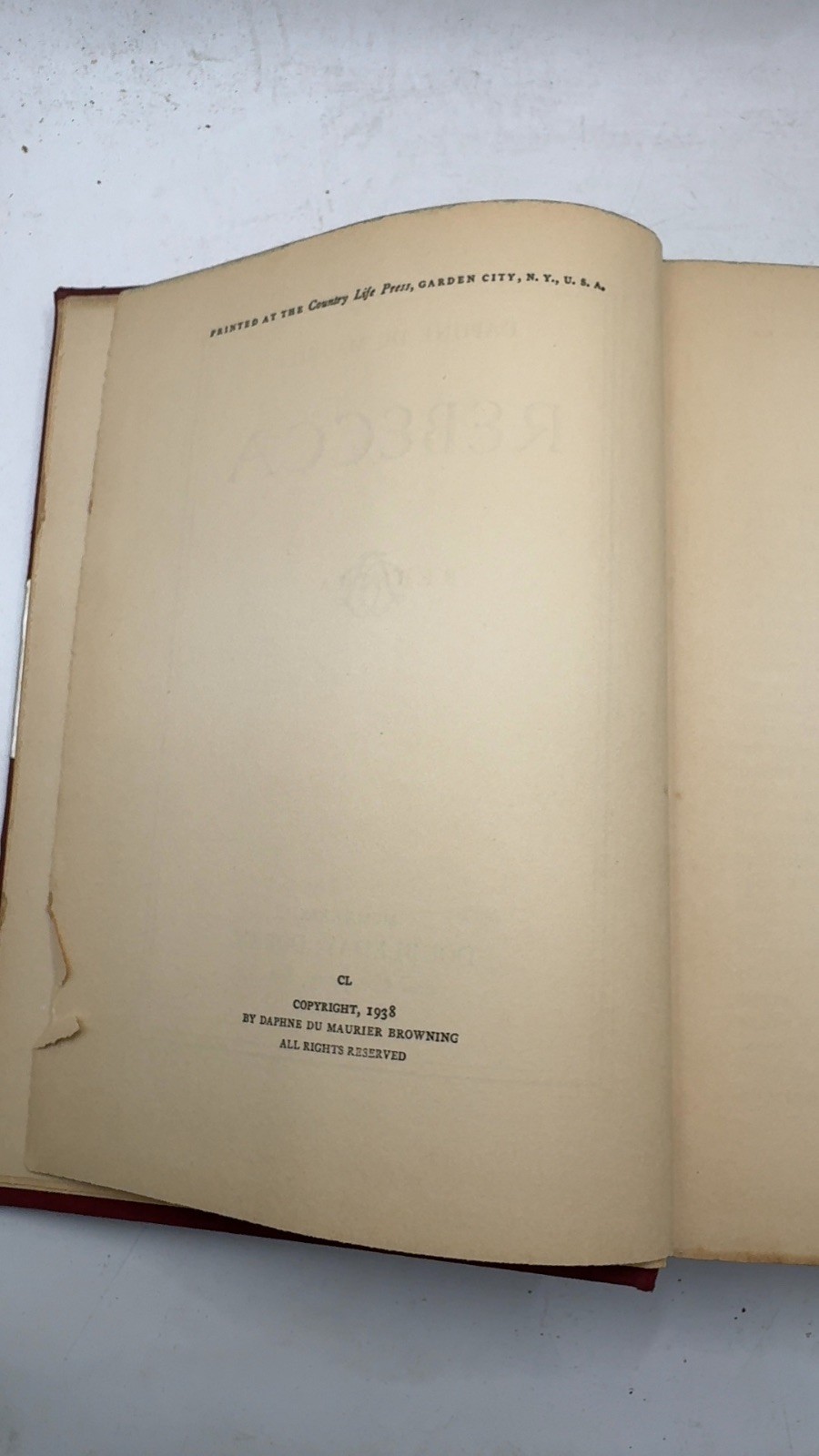 Rebecca Daphne Du Maurier Hardcover 1938
