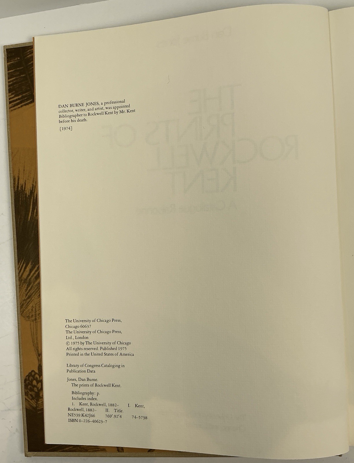 1975 Dan Burne Jones The PRINTS OF ROCKWELL KENT CATALOGUE RAISONNE HC DJ VG