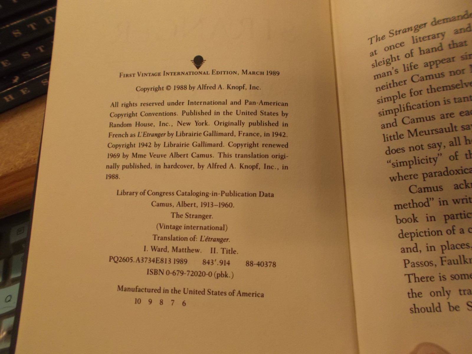 20 – The Stranger – Albert Camus – 1989 – Perma-Bound – Hardcopy
