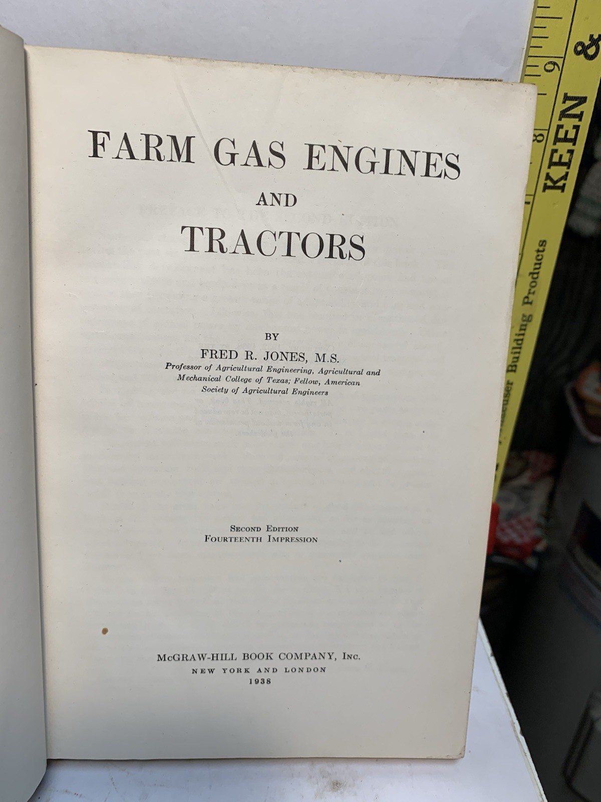 1938 2ND EDITION FARM GAS ENGINES & TRACTORS by Fred R. Jones, M.S. McGraw Hill