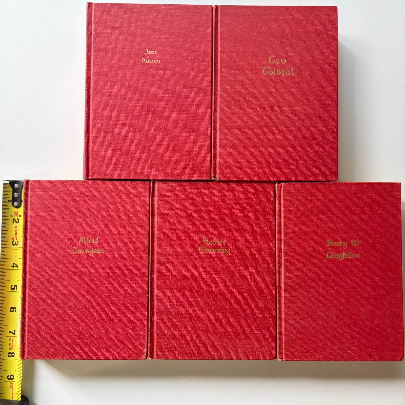 Vintage Decor Hardcover Book Lot 5 Tennyson Browning Austen Tolstoy Longfellow