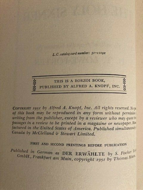 The Holy Sinner by Thomas Mann (1951, HC) 1st Printing w/Protective Cover