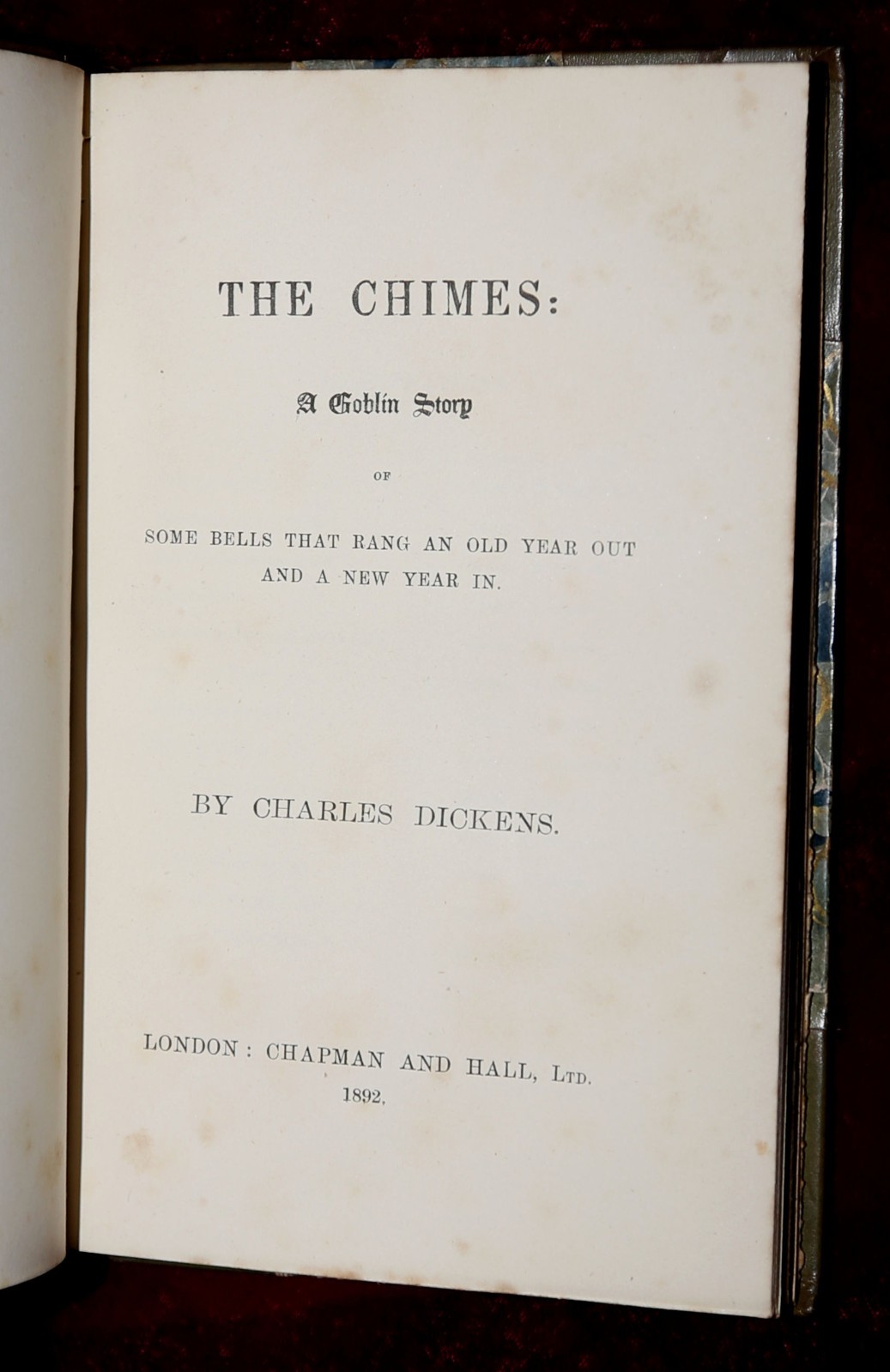 EXRare 1892 THE CHIMES CHARLES DICKENS FINE BINDING LEATHER LIKE CHRISTMAS CAROL