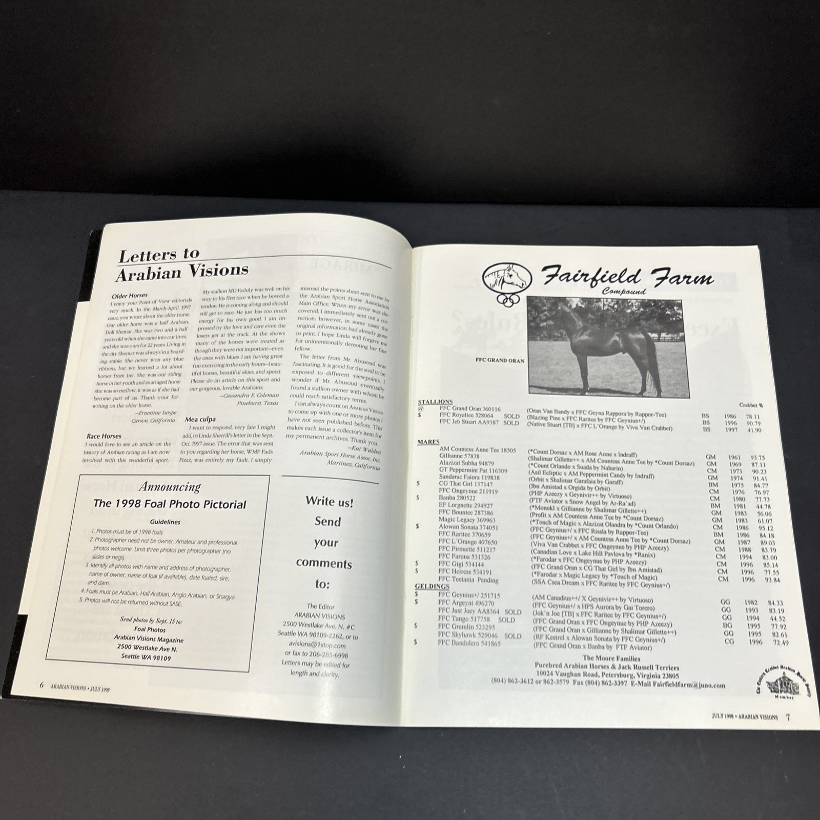 Arabian Visions Magazine Horse July 1998 Vintage