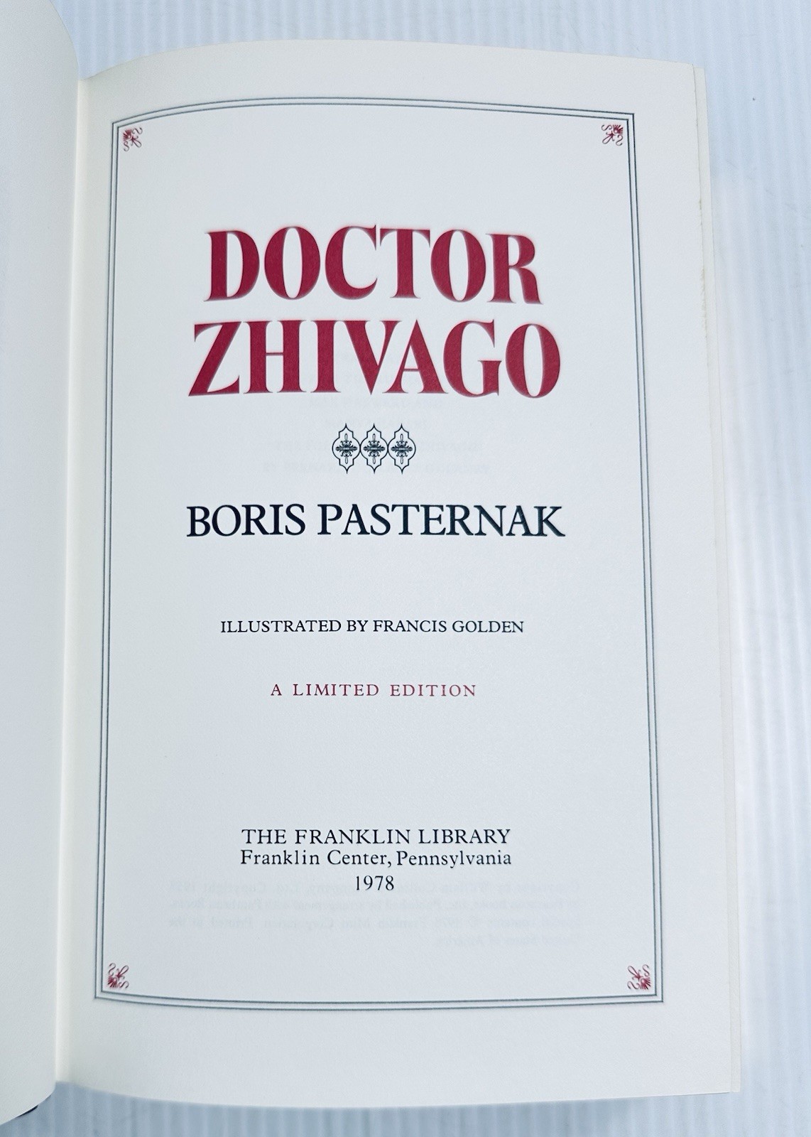 Boris Pasternak Doctor Zhivago Franklin Library 1978 Leather Bound Classic Novel