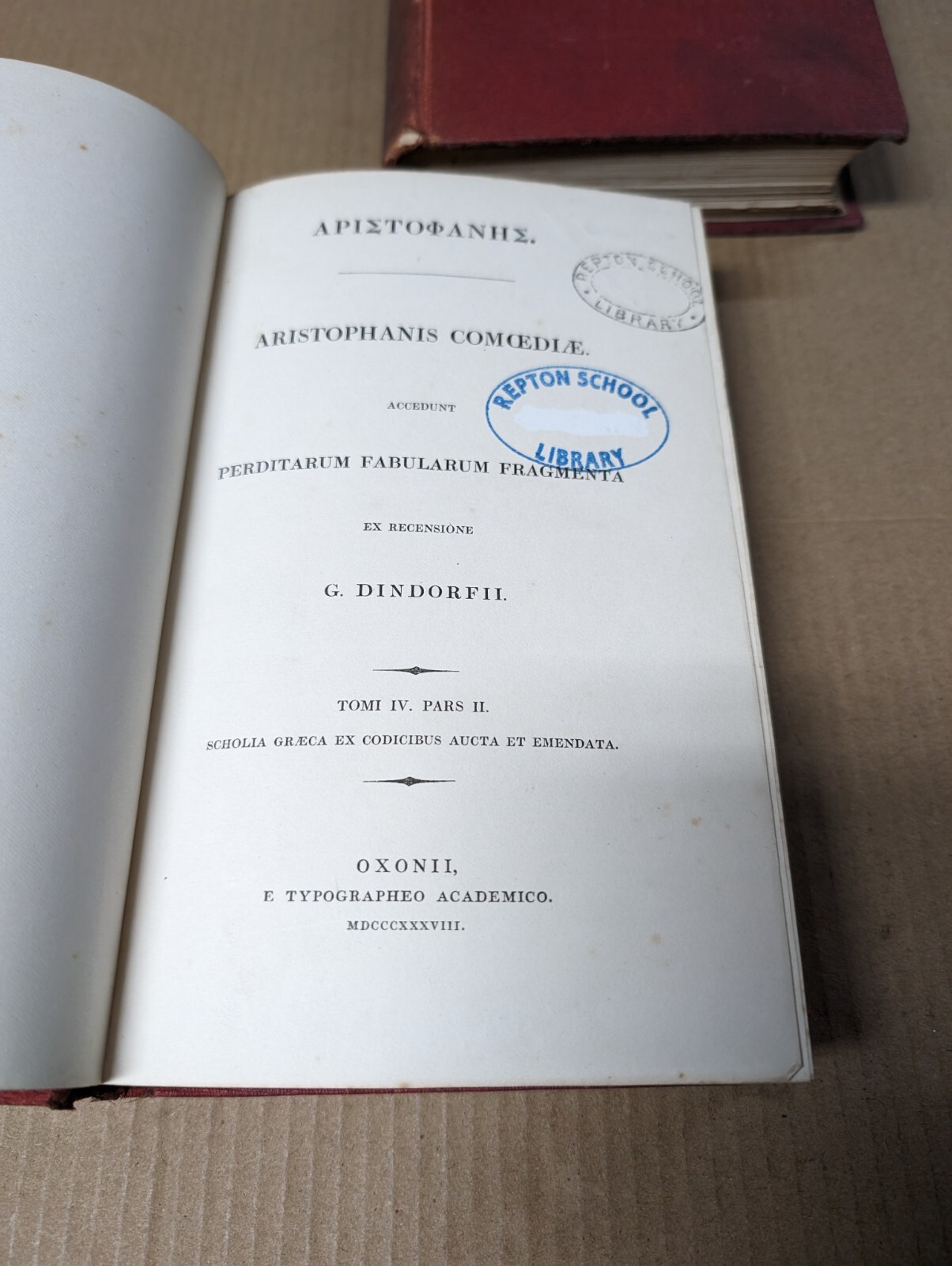 Aristopanis Comoediae Tomus IV 3 Vols Dindorf 1838 Scholia Graeca in Greek Latin