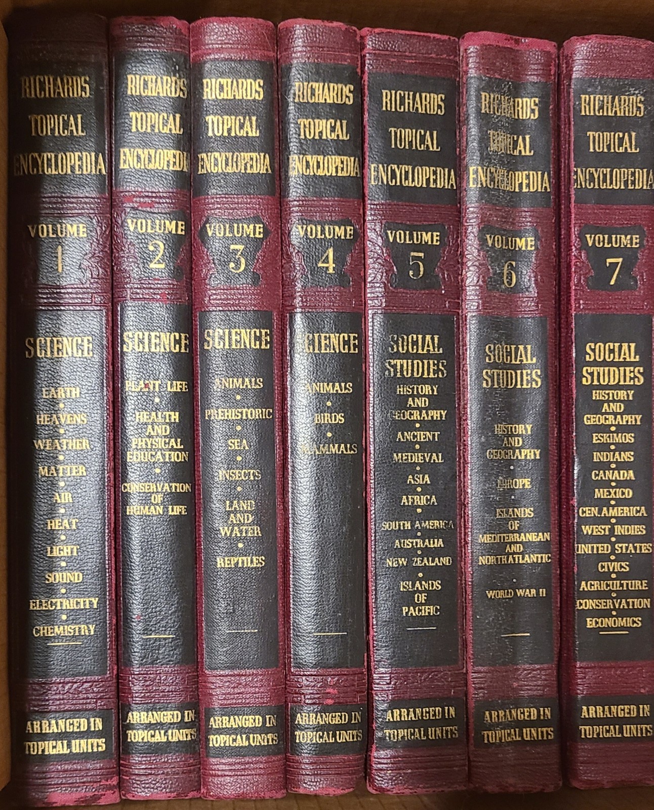 Richards Topical Encyclopedia 1946 Partial Set 14/15 Maroon Gold Vintage AS IS