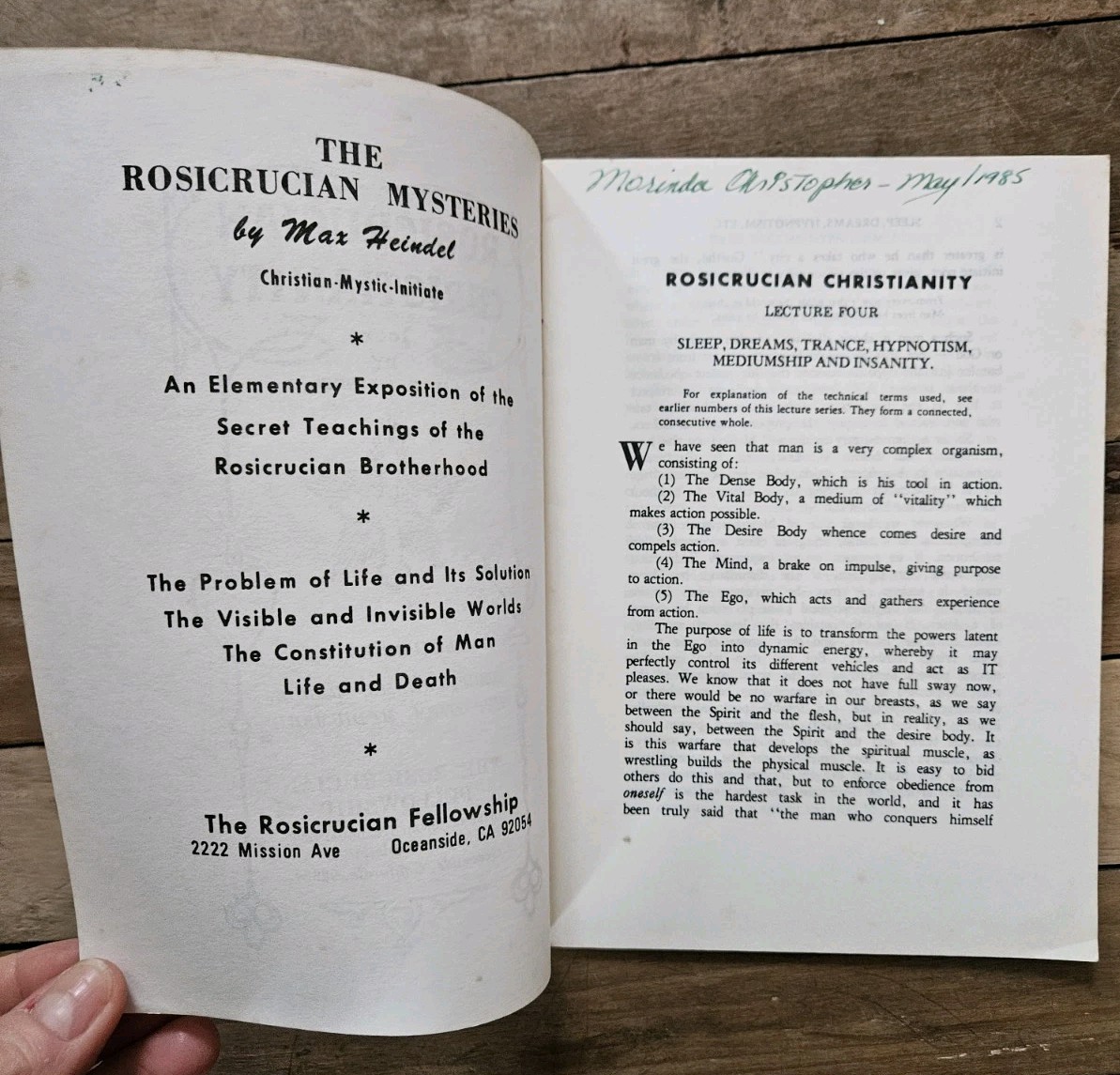 1937. Lot 14 – ROSICRUCIAN CHRISTIANITY by MAX HEINDEL Fellowship Lectures. RARE