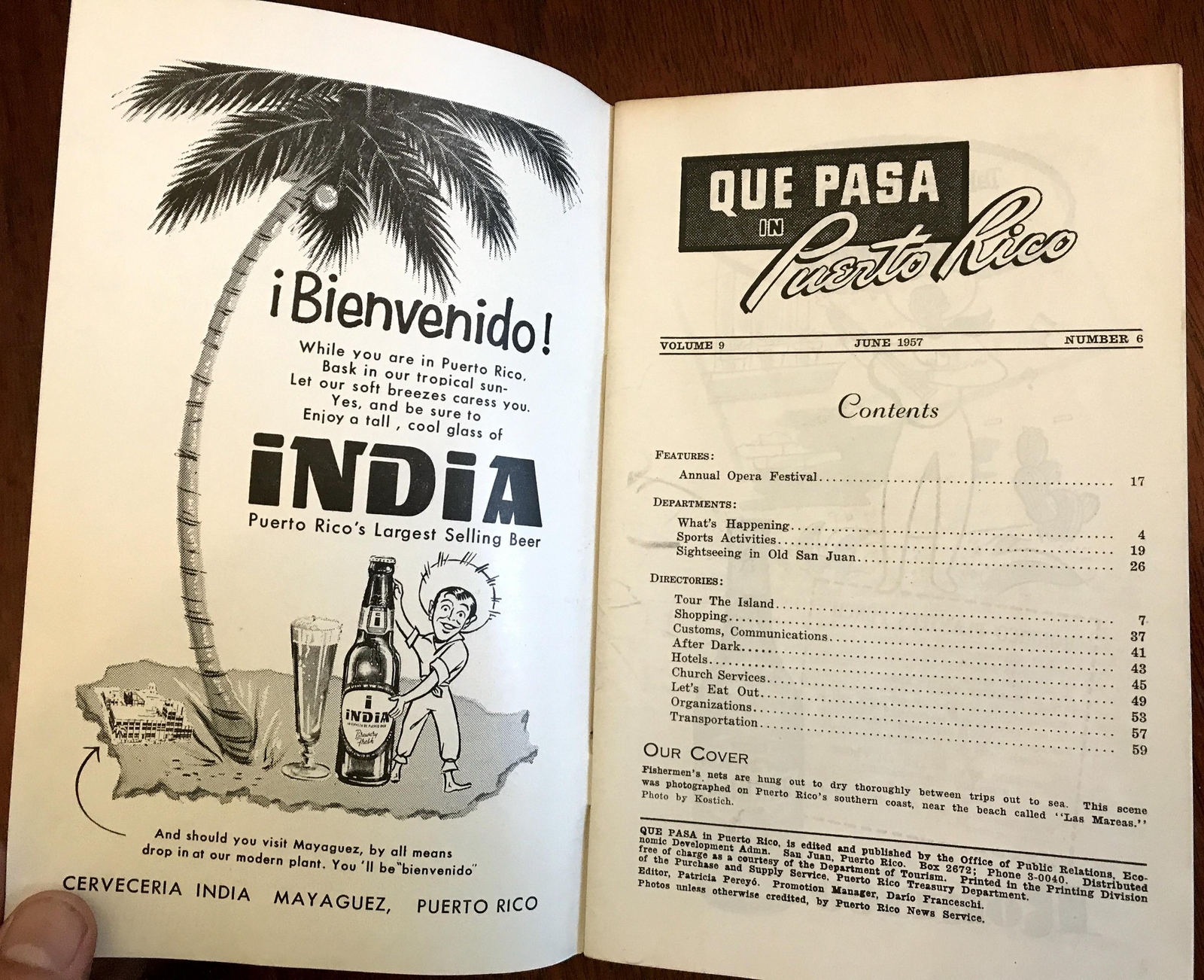 Que Pasa in Puerto Rico June 1957 Illustrated Tourist Periodical w/pictorial map
