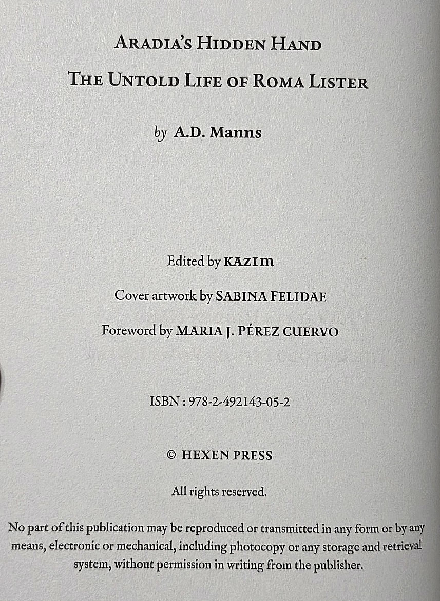 Aradia’s Hidden Hand: The Untold Life of Roma Lister ~A.D. Manns~ Hexen Press