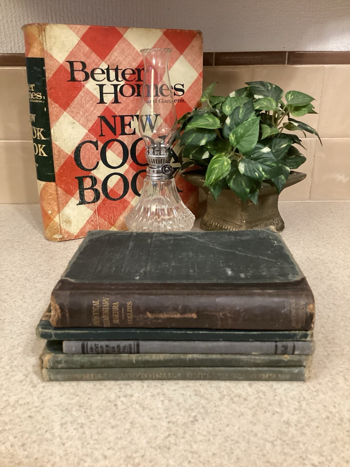 Very Old School Book Various Subjects Library Decor Set Of 5