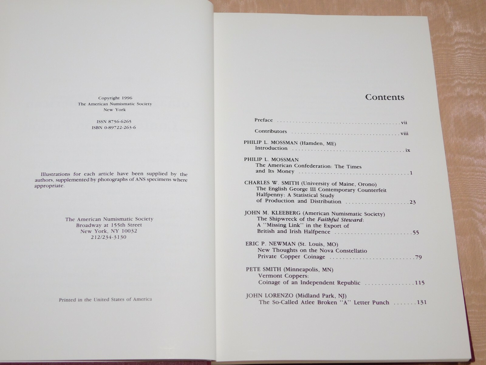 VINTAGE COIN BOOK 1996 COINAGE OF THE AMERICAN CONFEDERATION PERIOD by MOSSMAN