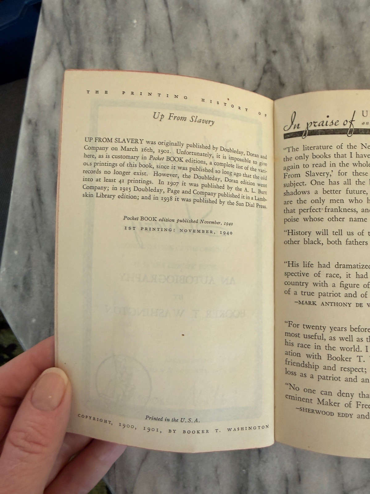 Up From Slavery – Booker T. Washington 1940 Pocket Books paperback autobiography
