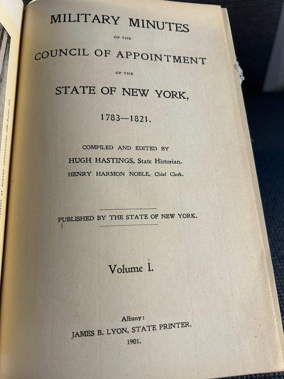 Military Minutes NY Council of Appointment 1783–1821 (1901) Vols I–III + Index