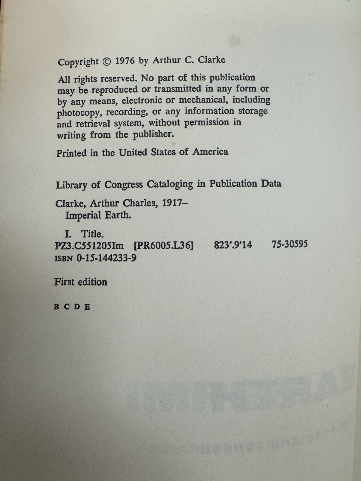 Imperial Earth by Arthur C. Clarke First Edition Book with Dust Jacket