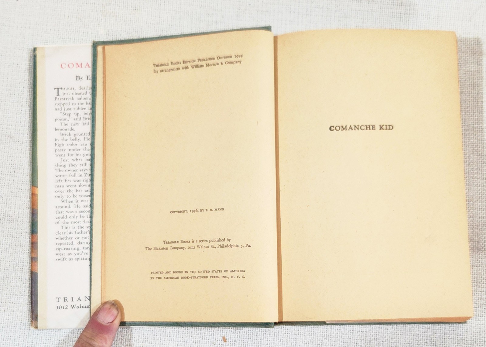 Comanche Kid by E.B. Mann Western Young Adult Fiction 1936 Triangle Book