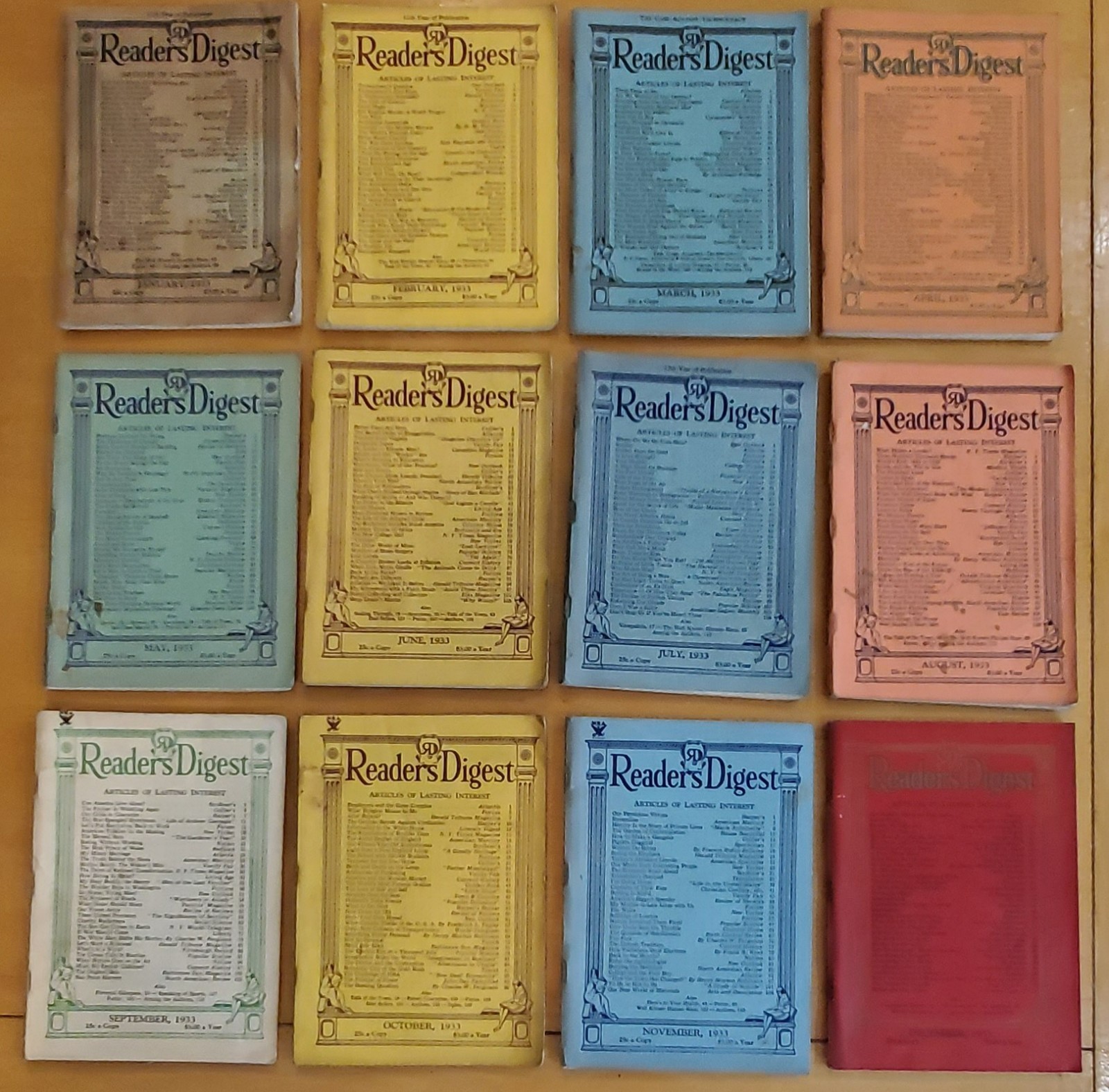 Lot of 12 – 1933 Reader’s Digests 12 Months, Entire Year FREE Shipping