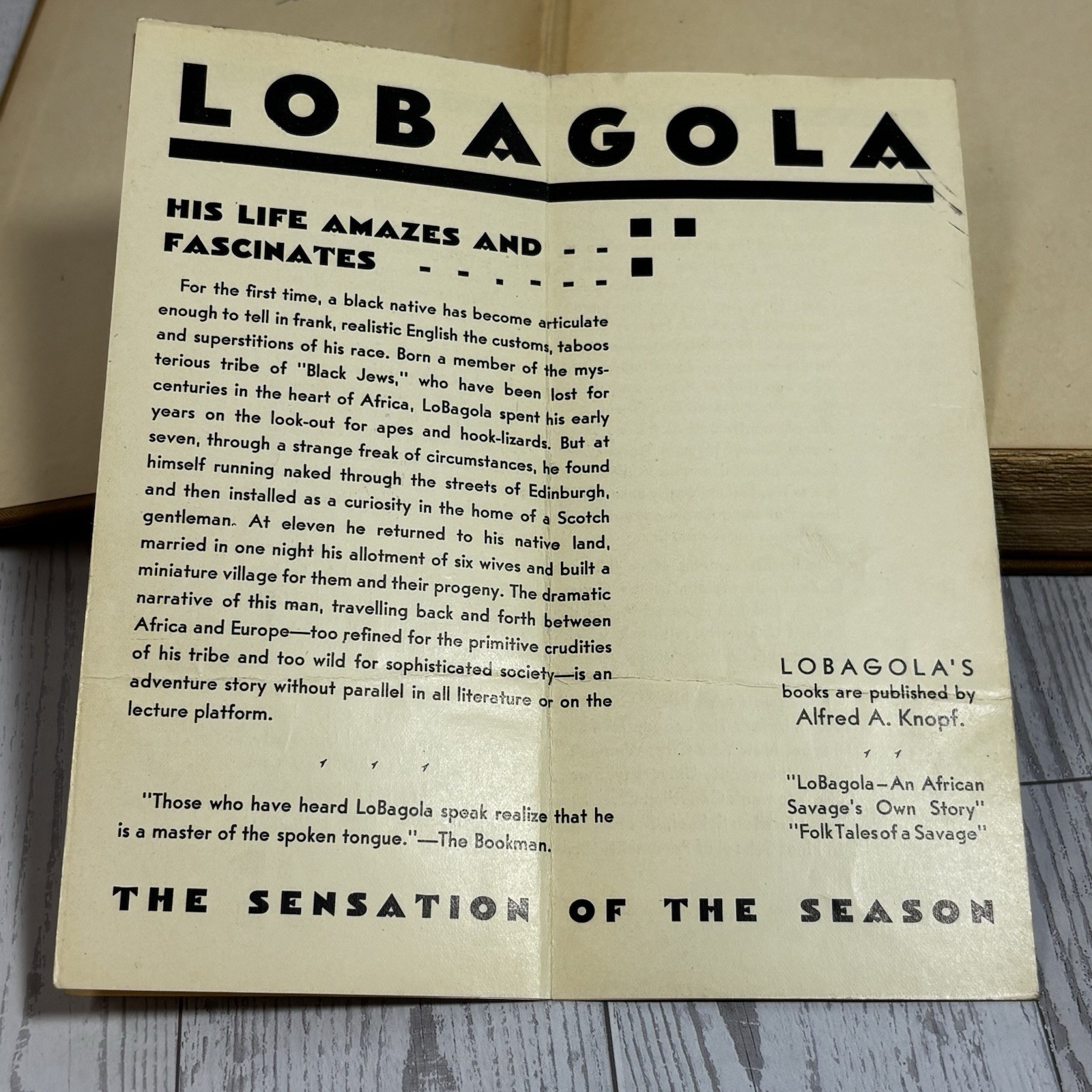 1930 Lobagola Signed 1932 Inscribed Hardcover Alfred A Knopf w/ Pamphlets