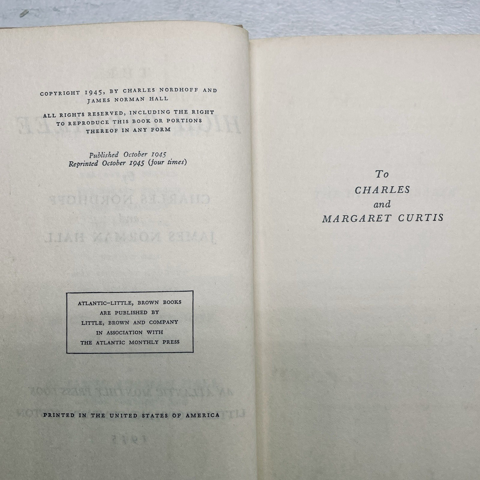 The High Barbaree by Charles Nordhoff & James Norman Hall – 1945 4th Printing HC