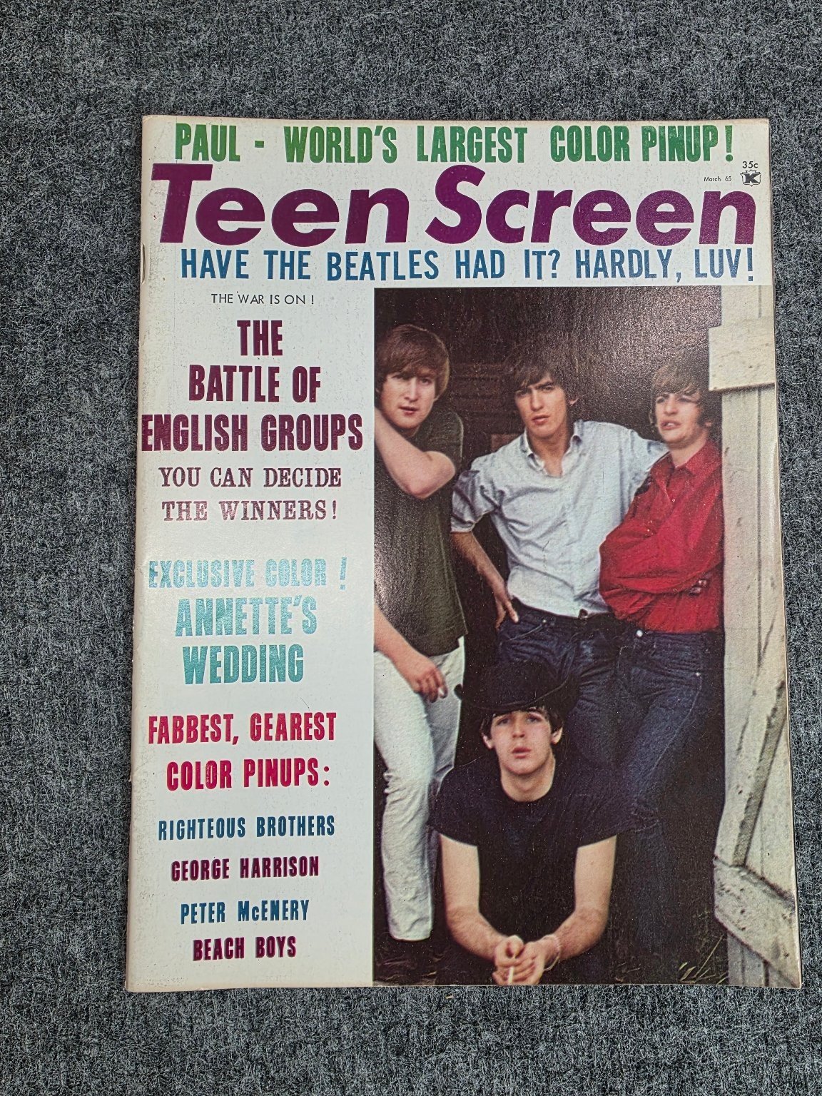 Teen Screen March 1965 Beatles Exclusive Color Pinup Illustrated