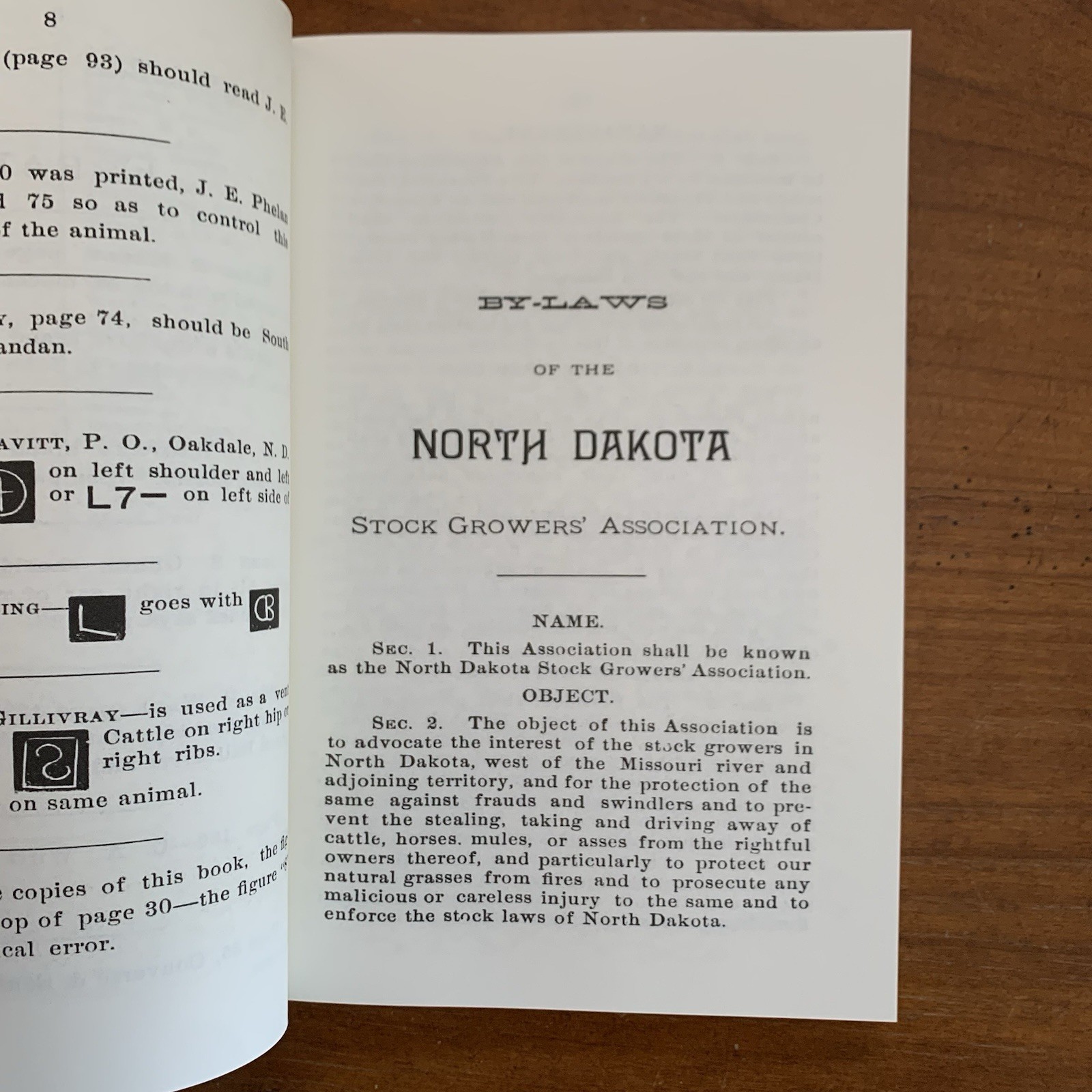 1892 Brand Book of the North Dakota Stockgrowers’ Association FACSIMILE