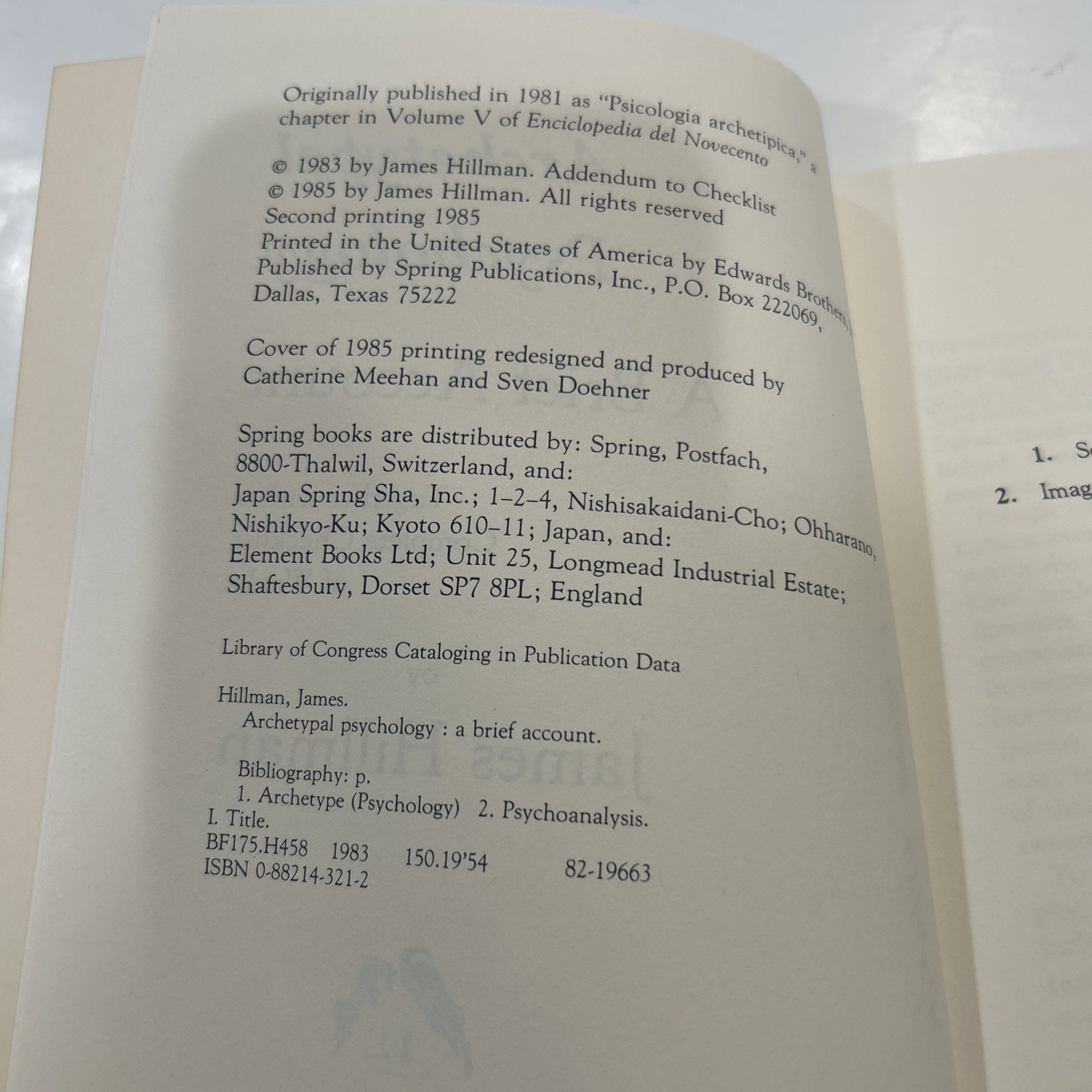 VTG Archetypal Psychology James Hillman c1983 Ex College Library