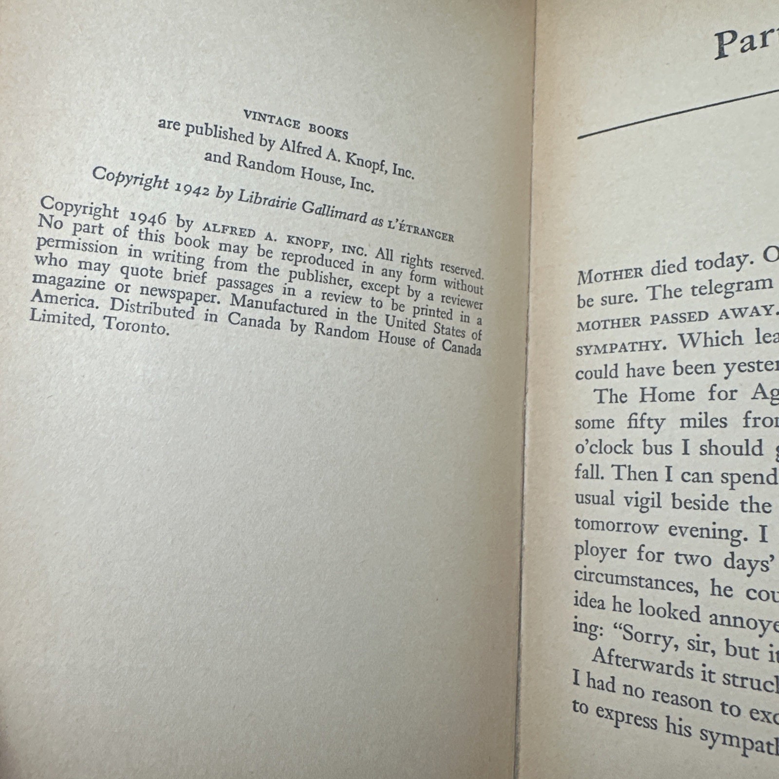 1946/The Stranger by Albert Camus – VtgPB/Good+