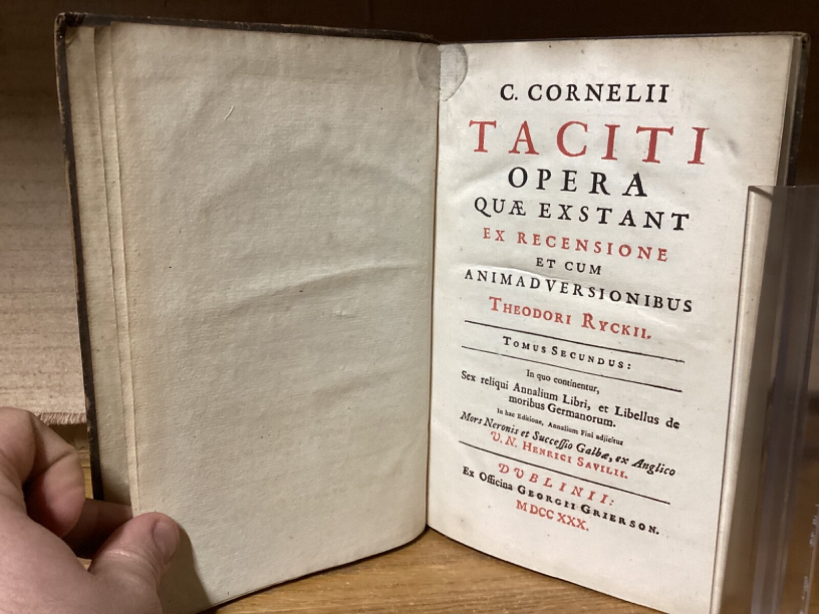 1730 Vol. II C. Cornelii Taciti Opera – Edited By Constantia Grierson