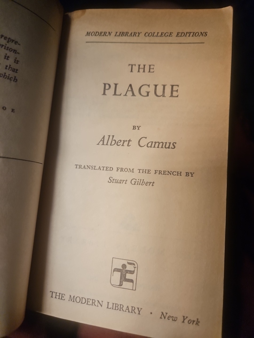 The Plague Modern Library College Edition Paperback Albert Camus VG Condition C1