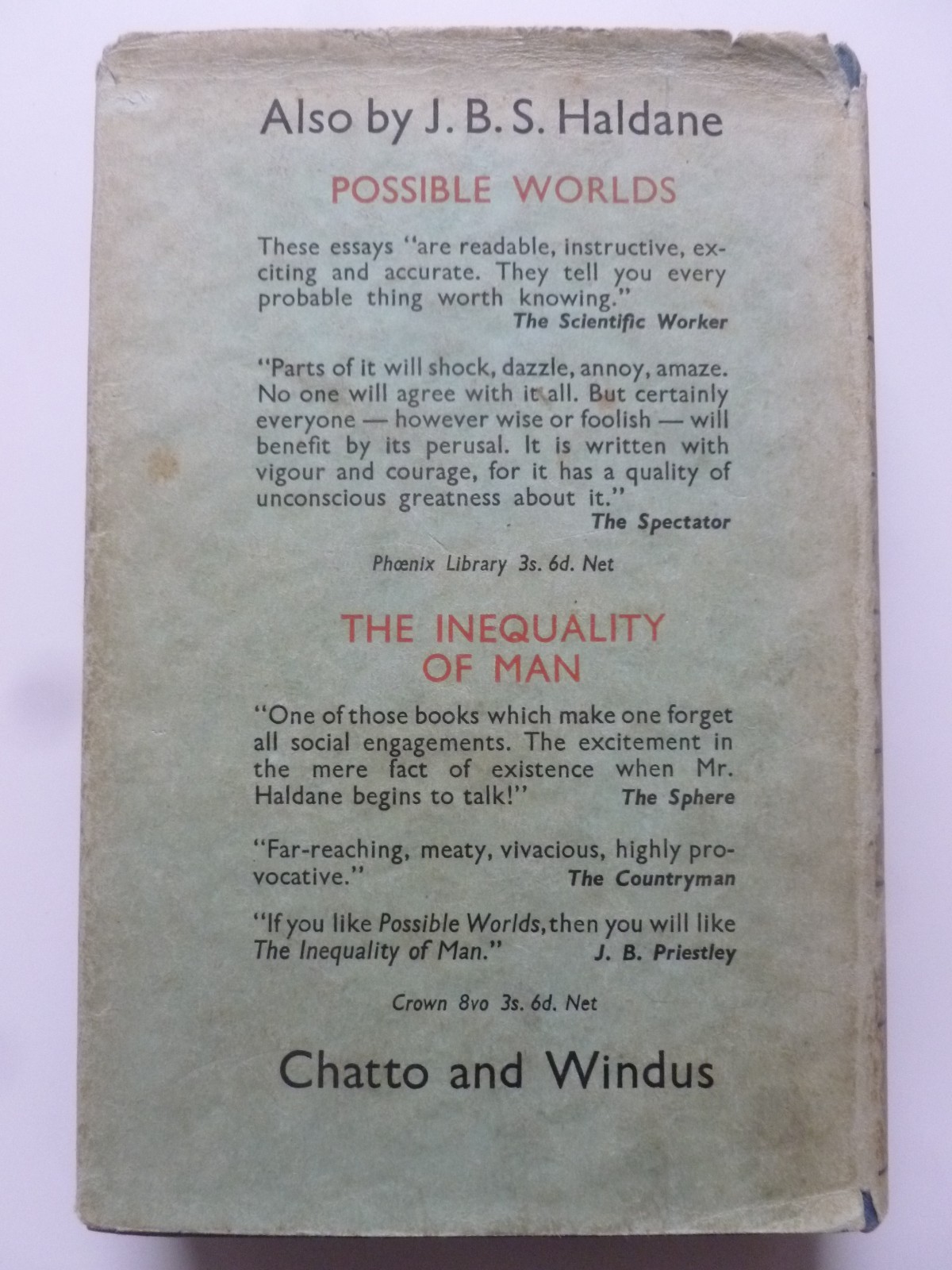 J B S Haldane – KEEPING COOL AND OTHER ESSAYS (1940)