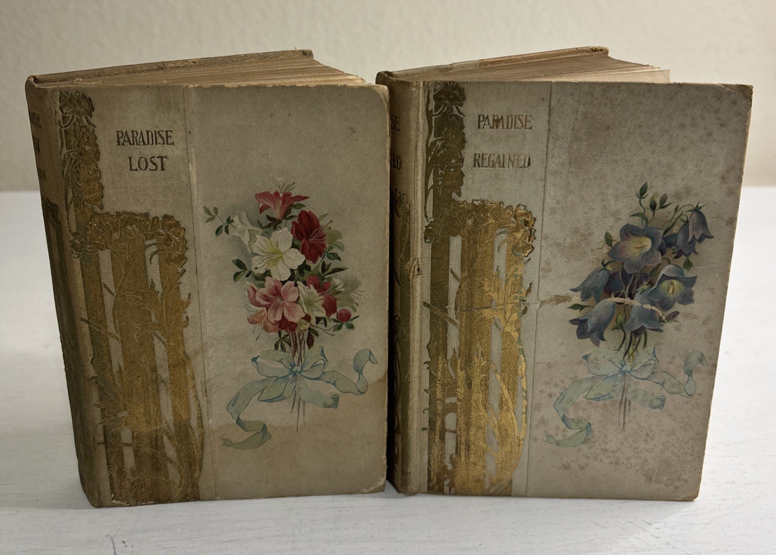 Paradise Lost + Paradise Regained by John Milton Victorian Floral Set c 1890s