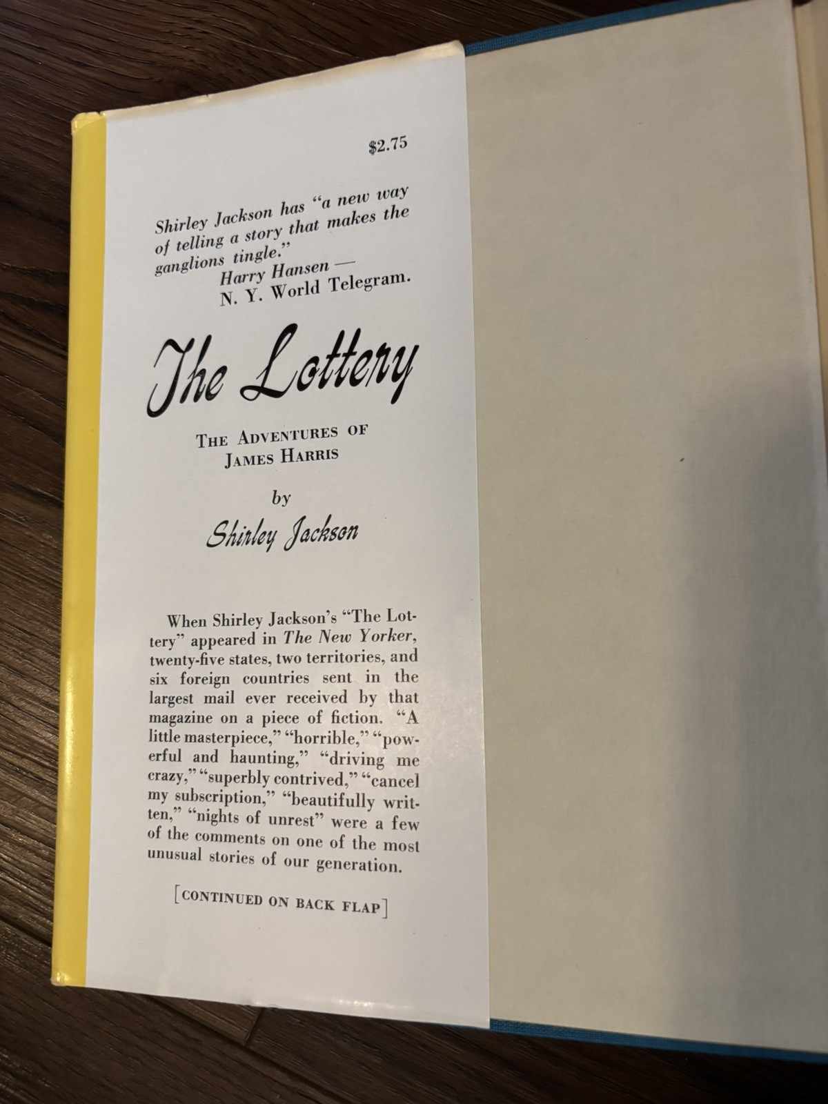 The Lottery – Shirley Jackson – HC/DJ – First Edition Second Printing – 1949