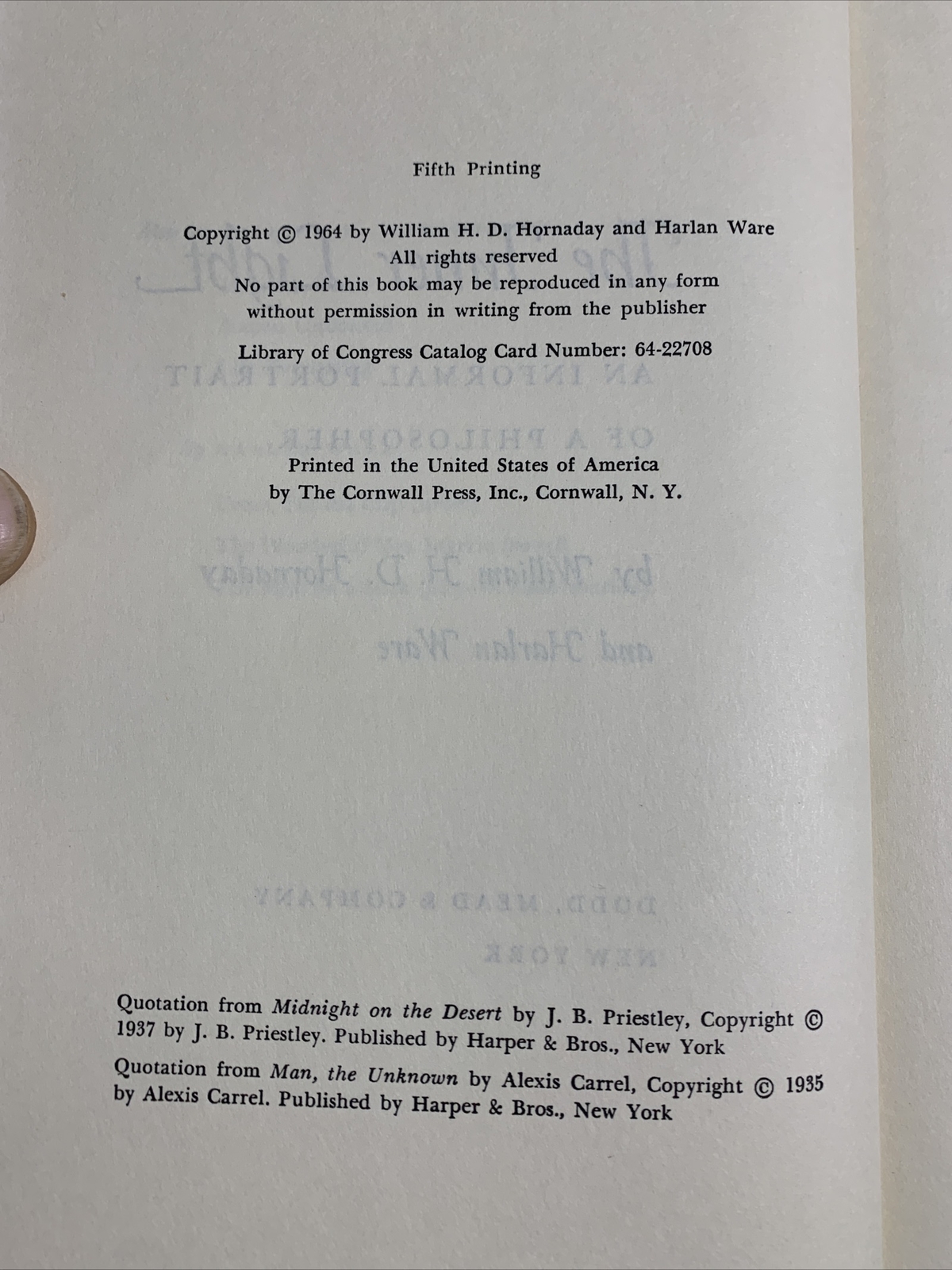 THE INNER LIGHT William Hornaday Signed Ernest Holmes Religious Science 1964 HC