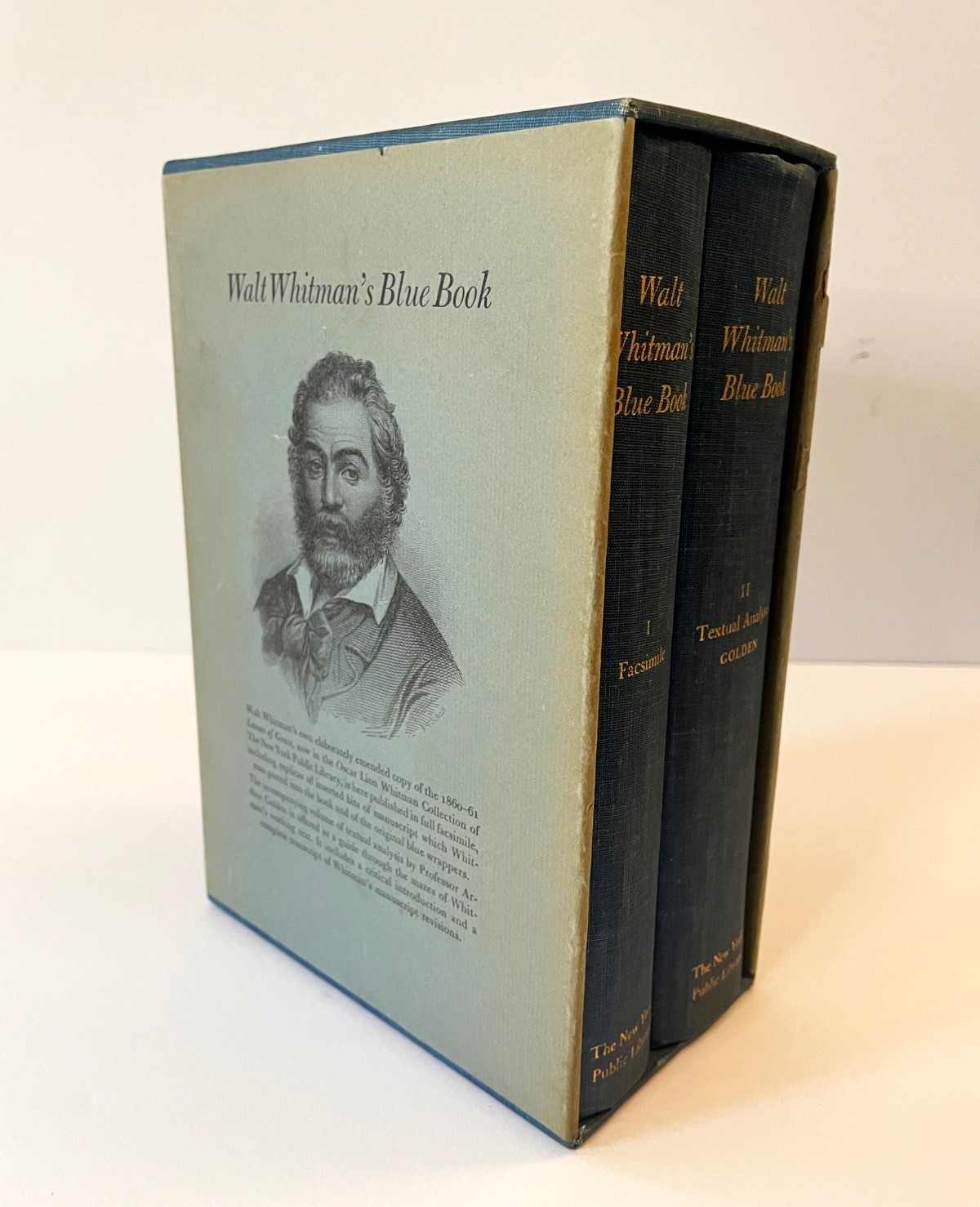 Walt Whitman’s Blue Book 1968, 2 Vol, Slipcase NYPL Leaves of Grass Reproduction
