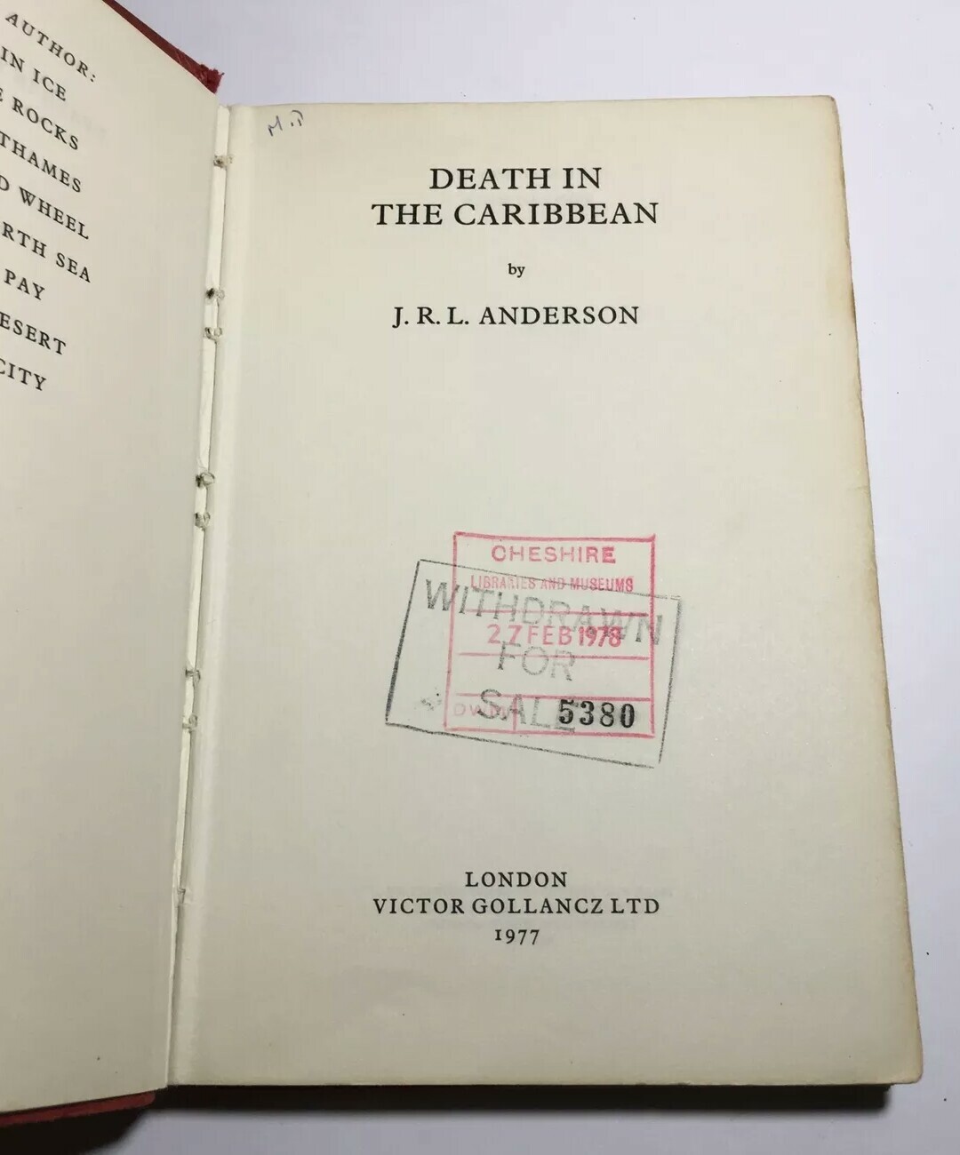 Death in the Caribbean by John R L Anderson Gollancz Thriller 1977 Hardcover