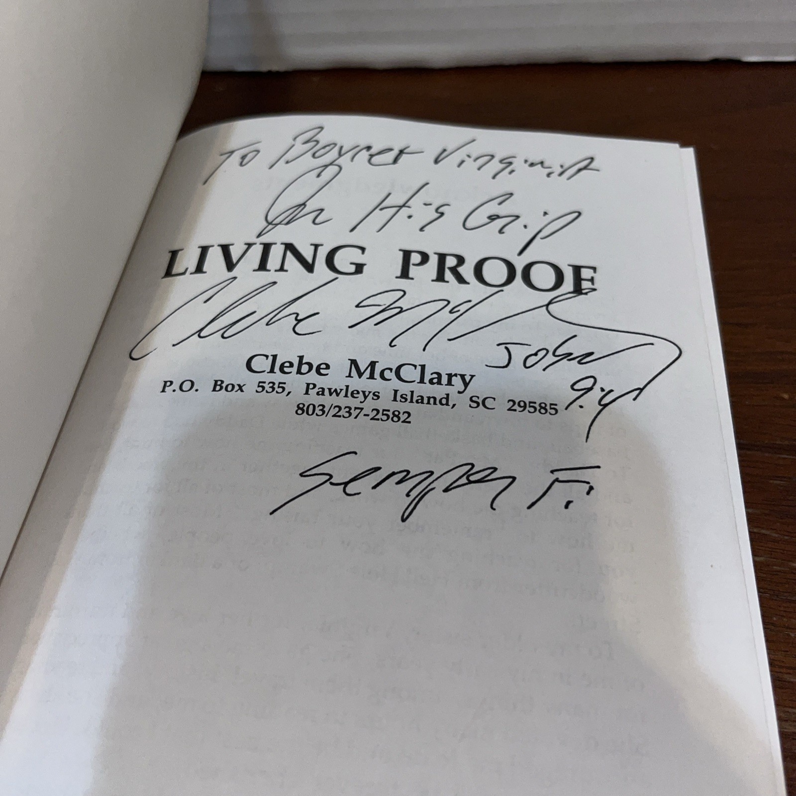 Living Proof Lt. Clebe McClary USMC 1st Recon Platoon Signed Paperback Fair
