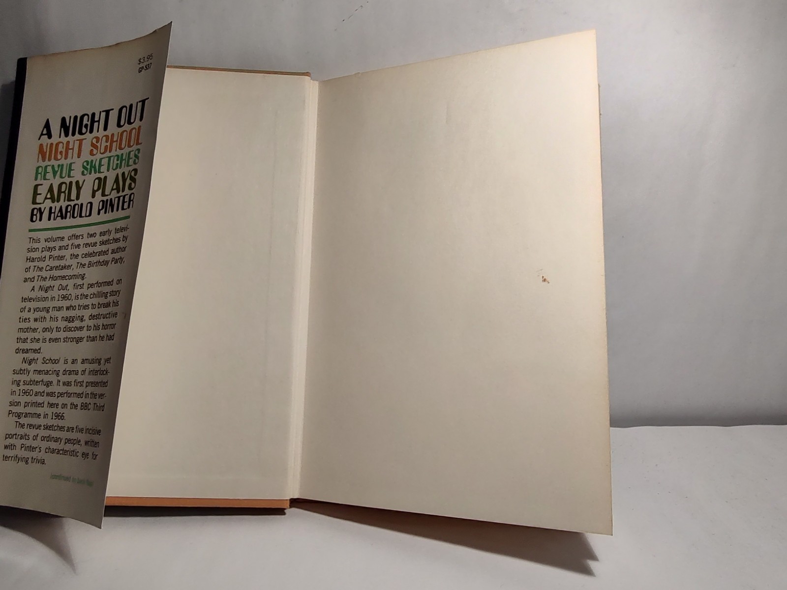 A Night Out, Night School, Revue Sketches Harold Pinter HC DJ 1967 UNMARKED