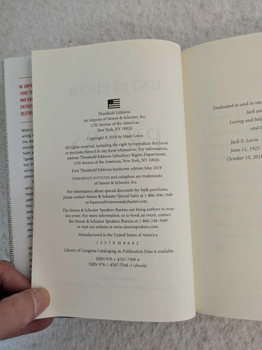 SIGNED Mark R. Levin UNFREEDOM OF THE PRESS 2019 Threshold Editions 1stEd HC/DJ
