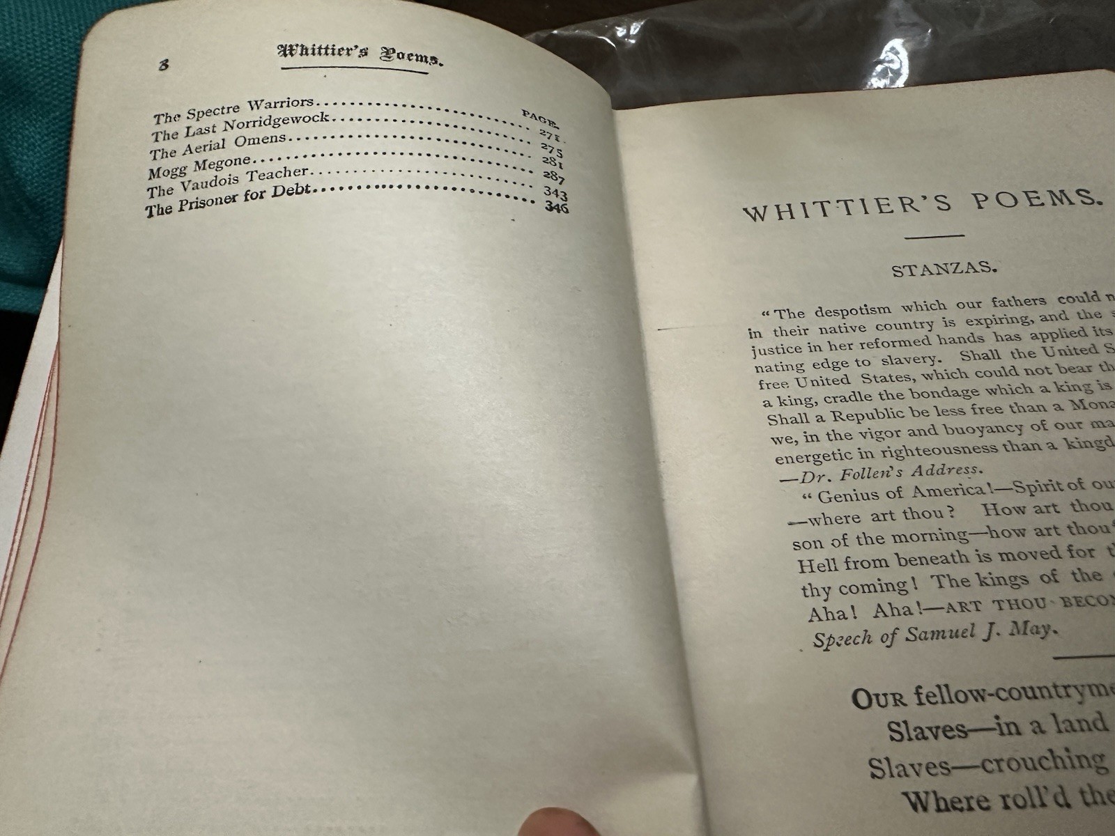 Antique Book unknown Version Of Whittier’s Poems Hard Cover