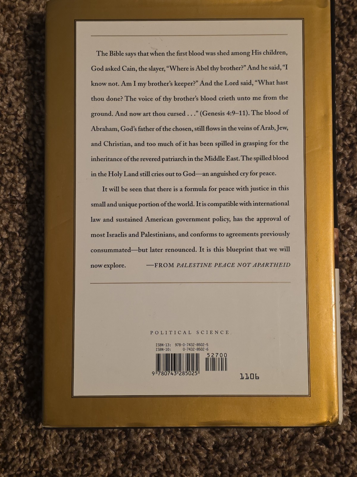 Signed President Jimmy Carter (D. 2024) Palestine Peace Not Apartheid Auto Book