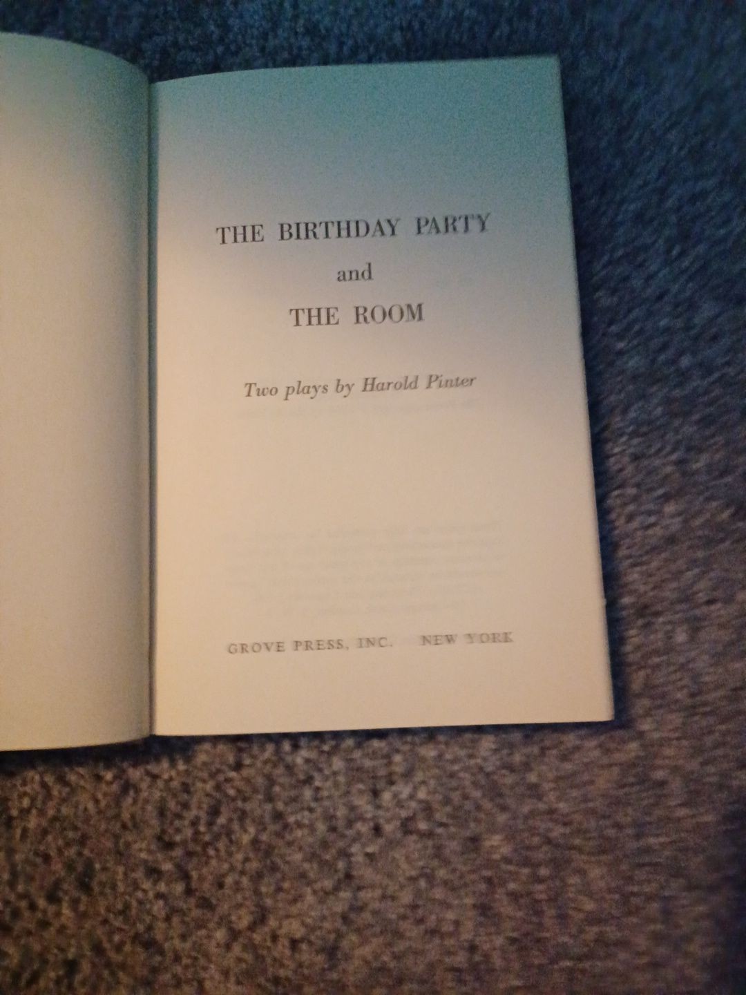 Vintage Harold Pinter ‘The Birthday Party and The Room’ Grove Press Edition