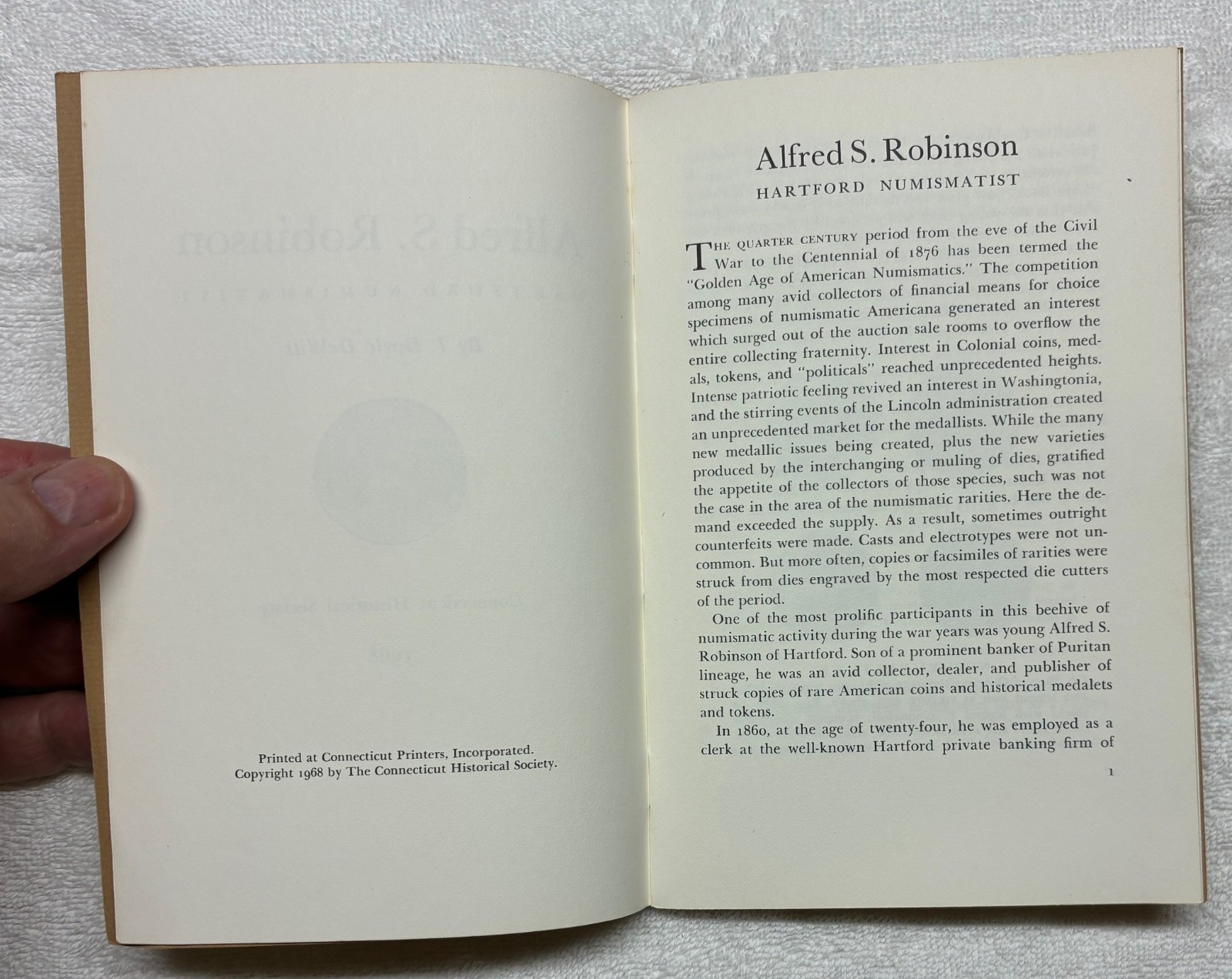 Alfred S Robinson,Hartford Numismatist-J Doyle DeWitt-CT Historical Society 1968