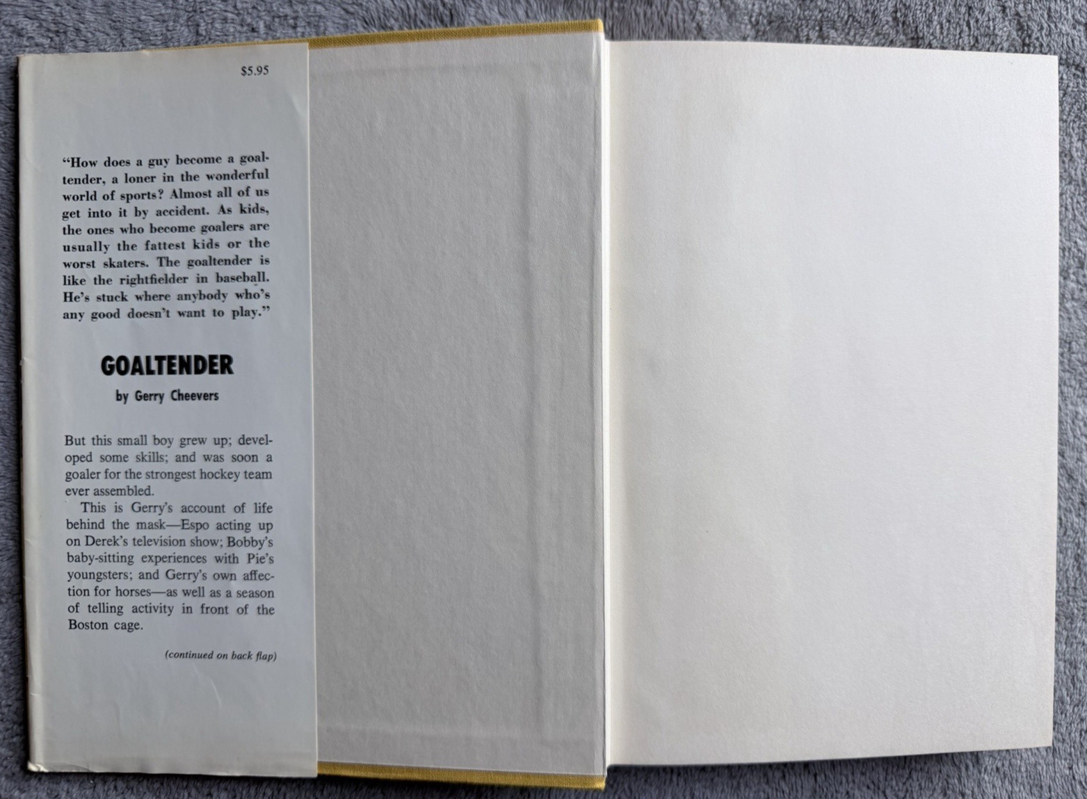 Goaltender Gerry Cheevers 1971 1st Ed HC Boston Bruins Hockey w/ Trent Frayne VG