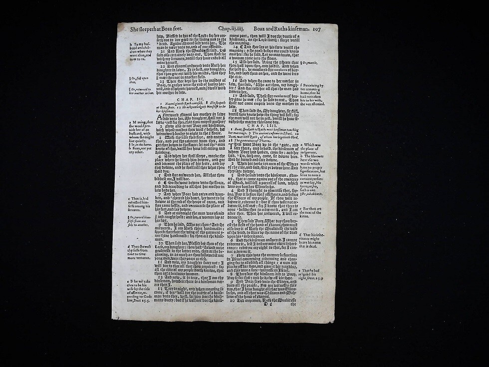 BOOK OF FIRST SAMUEL TITLE PAGE LEAF , 1611 GENEVA BIBLE , FRAMED LEAF PAGE KJV