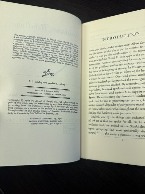 Albert Camus Resistance Rebellion and Death (1st Ed 3rd Print) & The Plague 1948