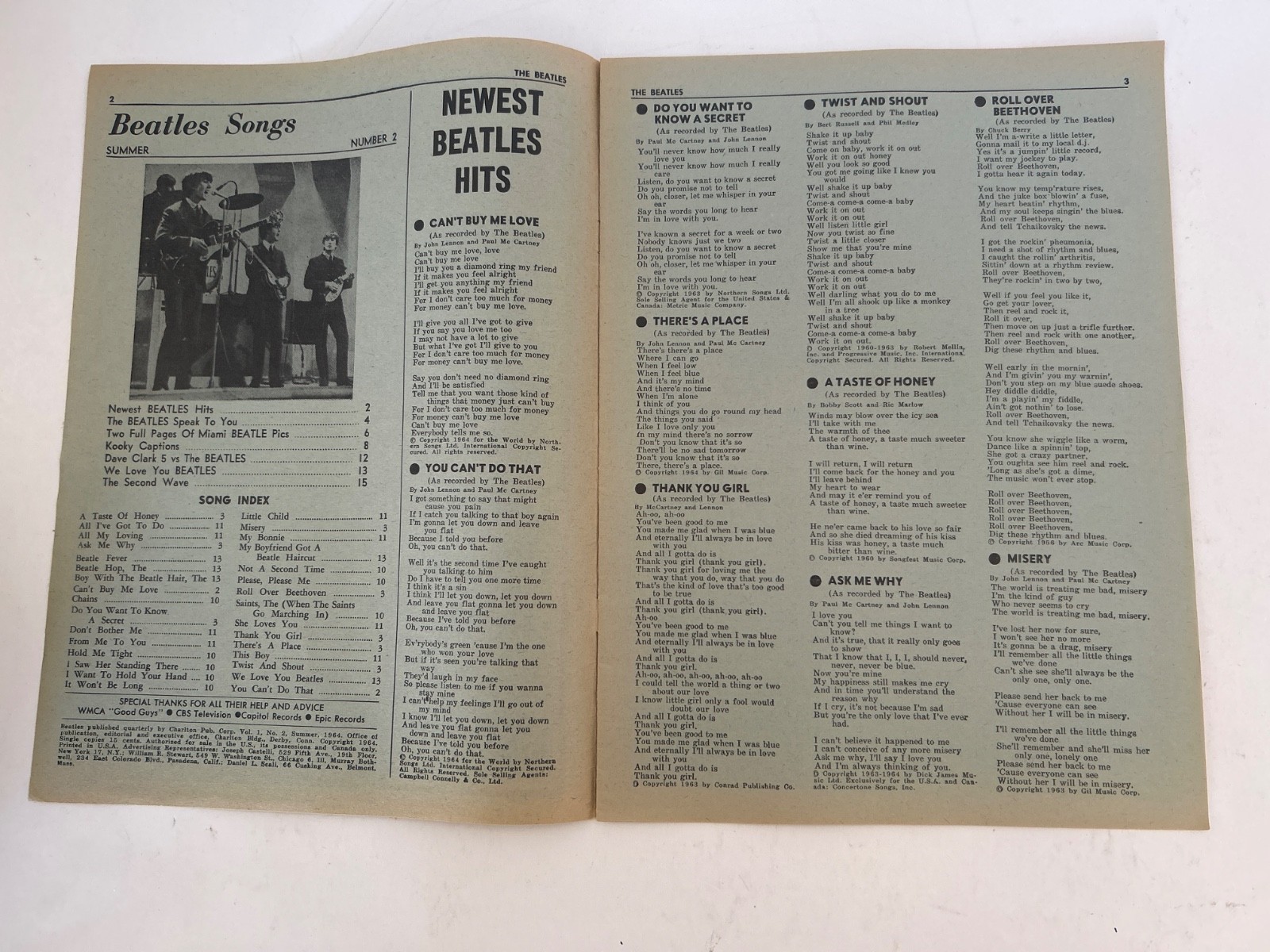 Nice Rare Collector’s 1964 Beatles Fanzine of Songs Vol 1 #2 ex condition