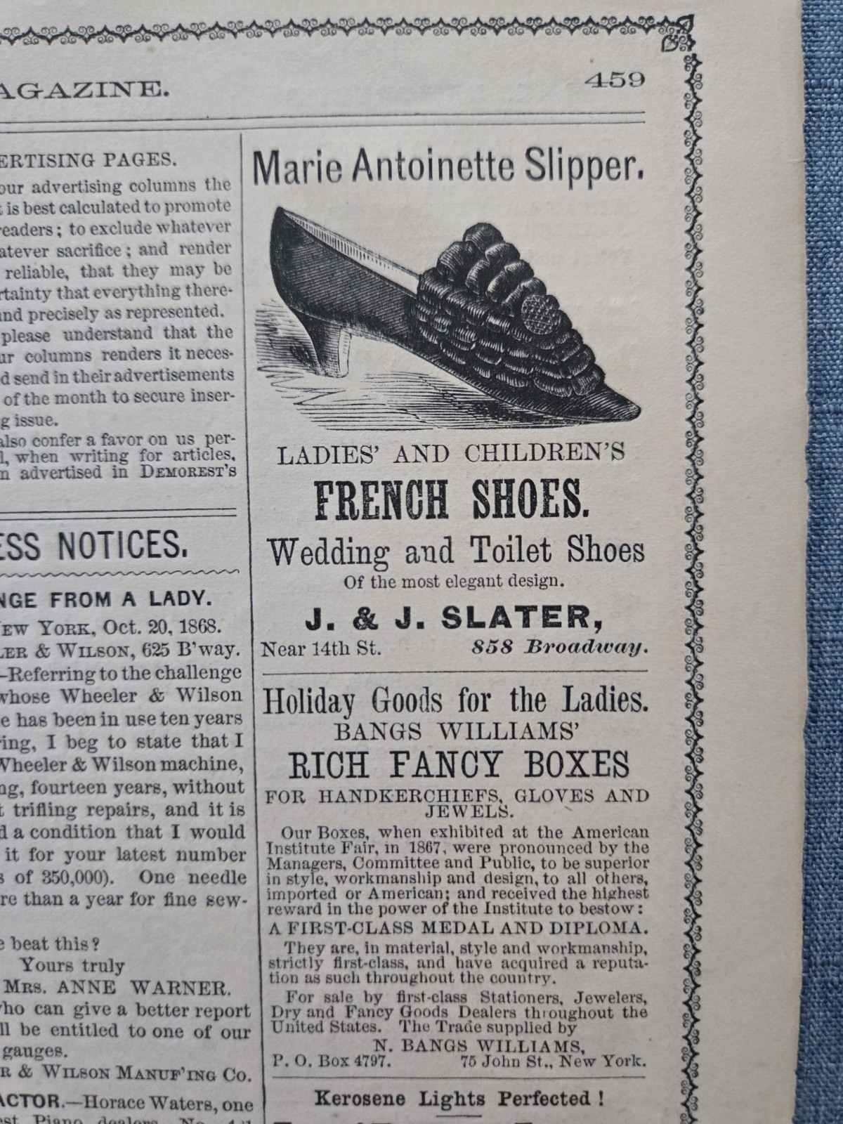Demorest’s Monthly Magazine Dec 1868 FASHION LITERATURE ART & ADS