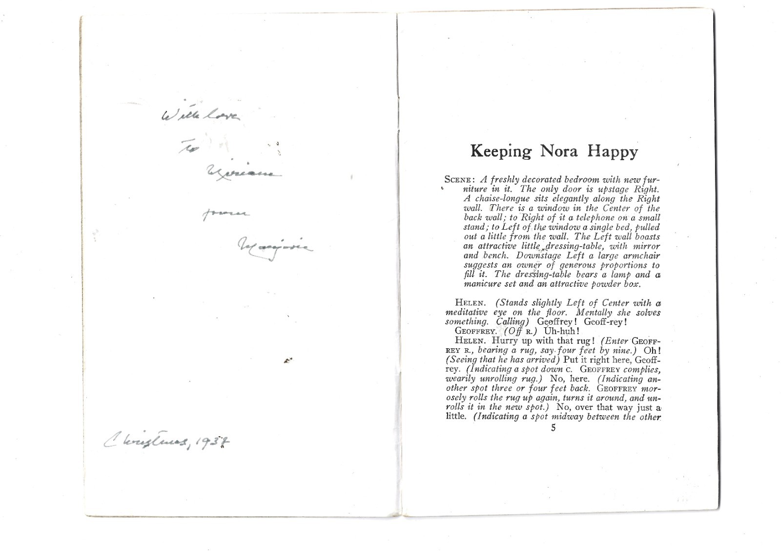 1932 One Act Play Booklet ” Keeping Nora Happy”
